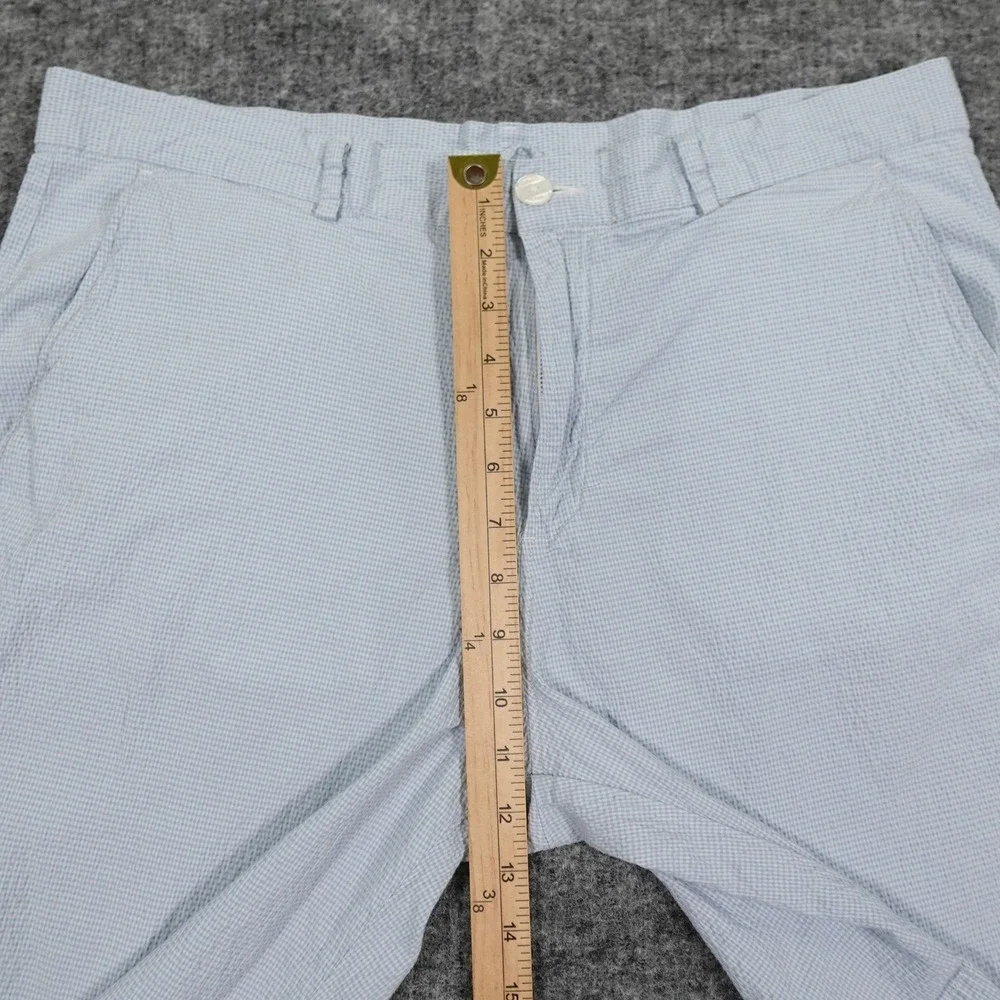 Lacoste Shorts Mens 36 Blue Check Seersucker Preppy Golf Casual Flat Front Chino